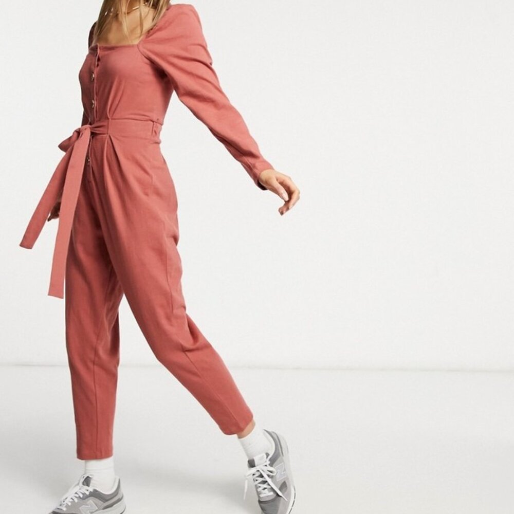 Pink ASOS Jumpsuit [ASOS DESIGN square neck button front tea jumpsuit]